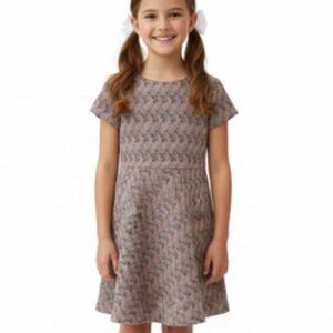 Zara Girl's Special Dress, Jacquard, SS, Muted Mauve w Gold Threads, size 9/10